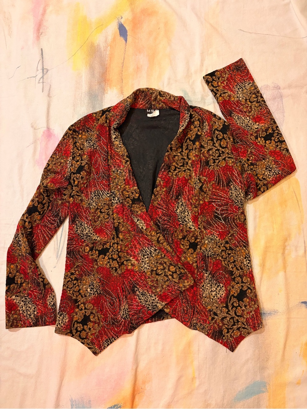 Red & Gold Patterned Blazer Jacket